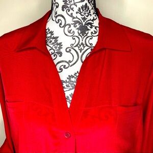 Tommy Bahama Silk Red Long Sleeve Button Down Blouse Cowgirl country Size Large